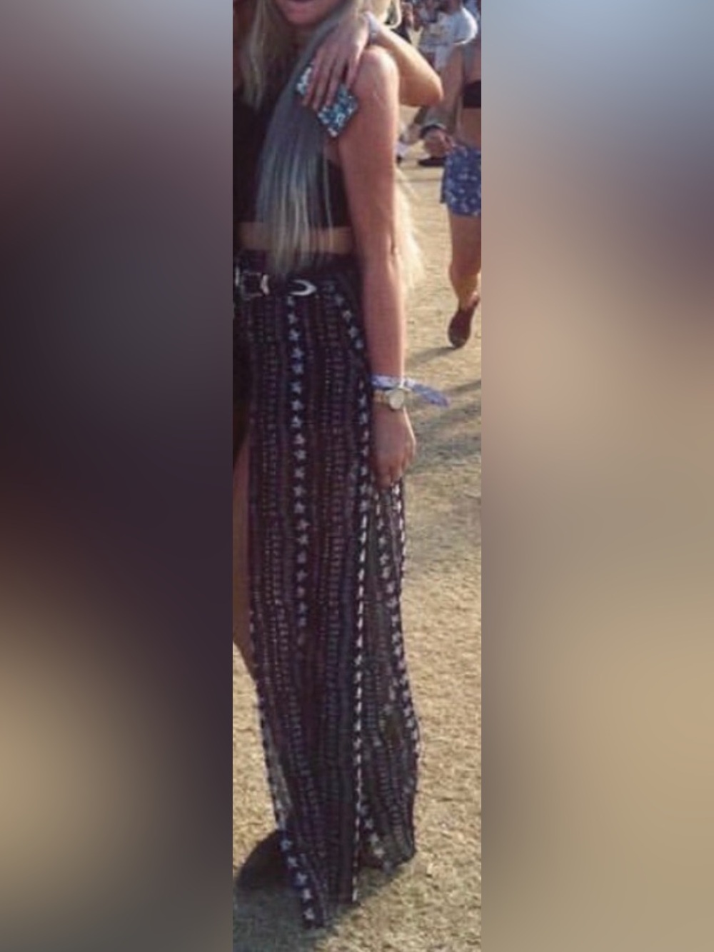 White fox Black Patterned Festival Maxi Skirt with shorts